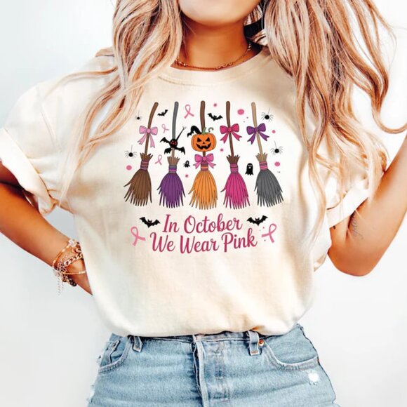Tops - In October We Wear Pink Shirt, Breast Cancer Awareness Tshirt, Halloween Tee